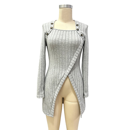 Button Decor Asymmetric Split Hem Tunic