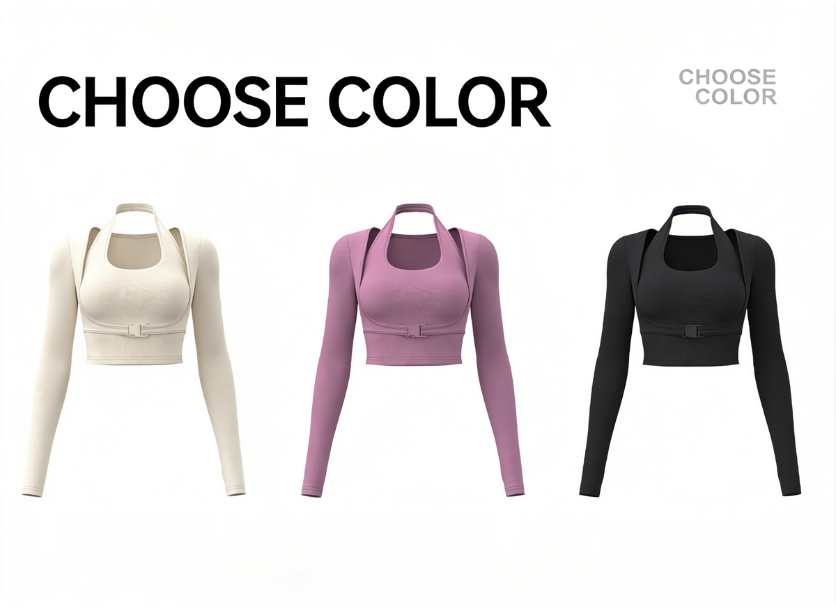 Halter Neck Layered Long Sleeve Yoga Crop Top
