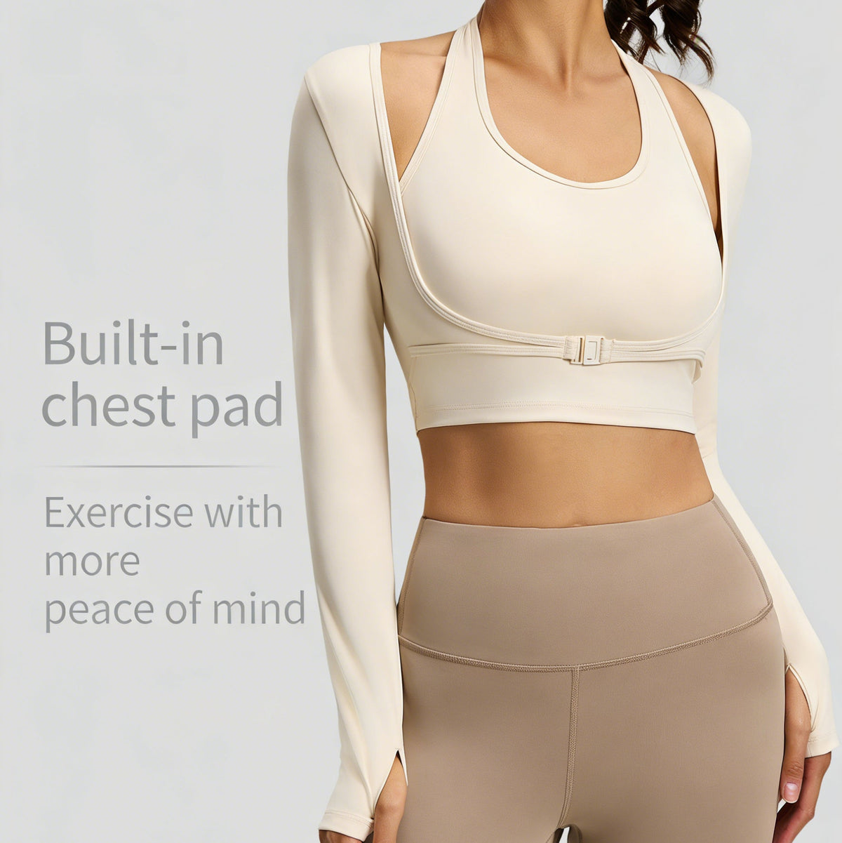 Halter Neck Layered Long Sleeve Yoga Crop Top