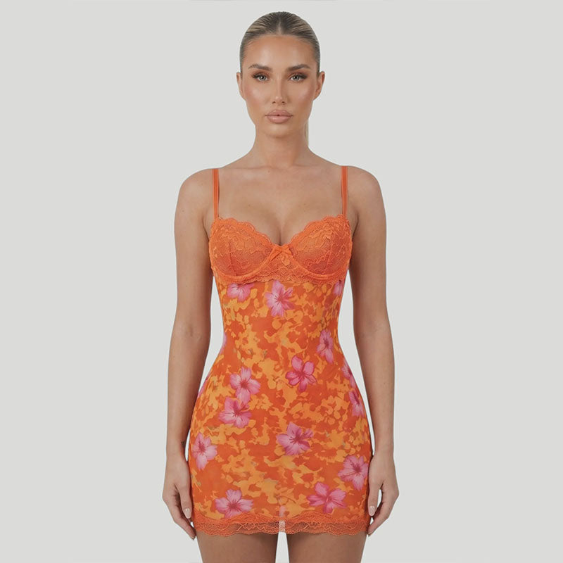 Lace-Trimmed Printed Camisole Dress