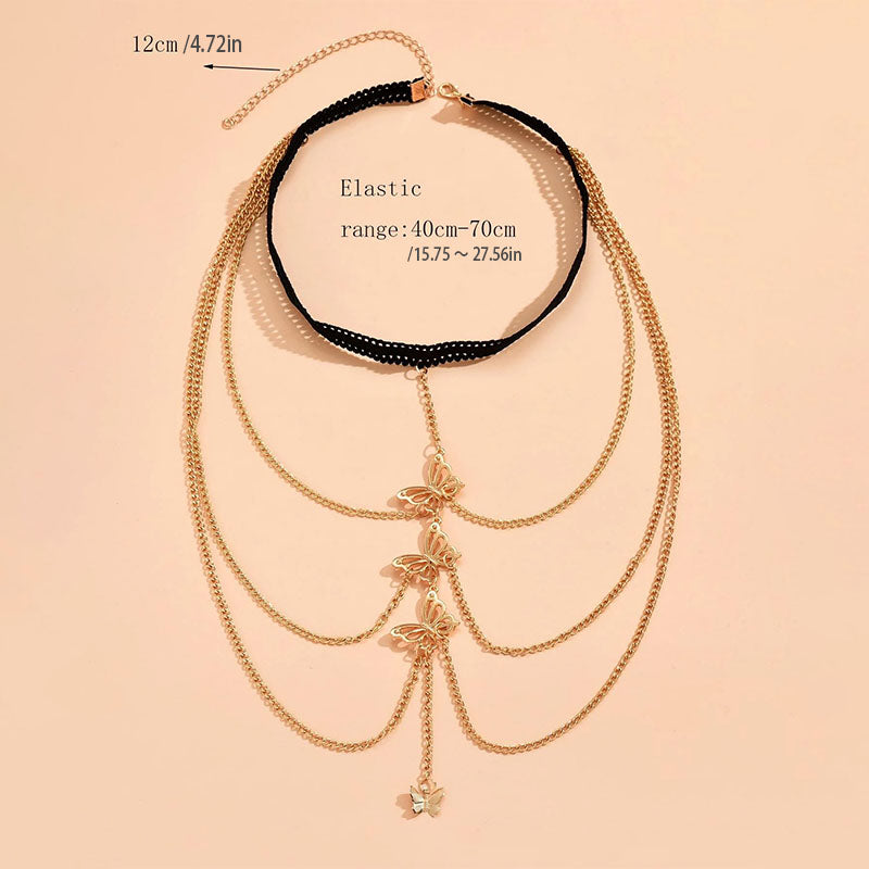 Elastic layered butterfly pendant thigh chain jewelry