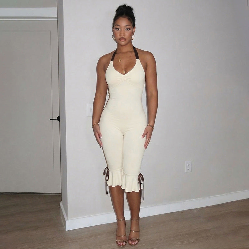 Open-back lace-up fitted jumpsuit