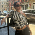 One-shoulder striped cropped top
