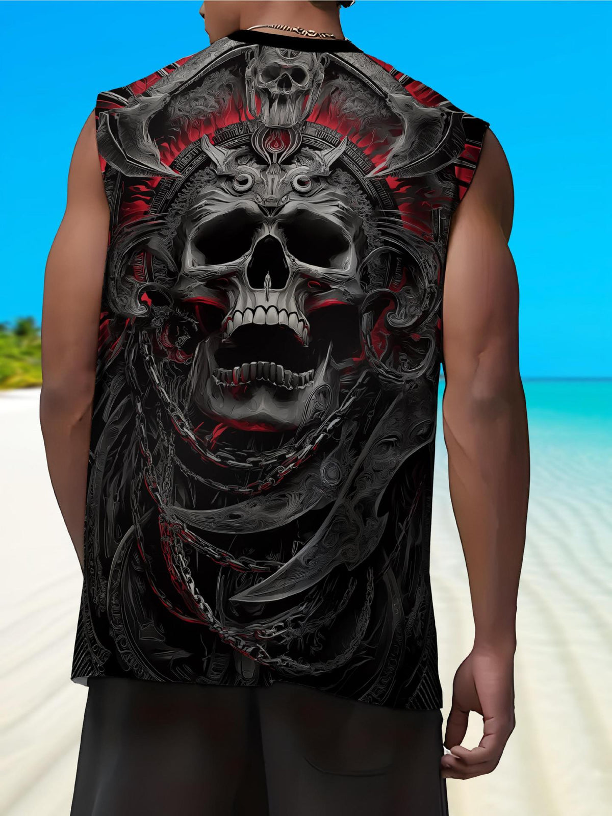 Men's sleeveless vest with skull pattern