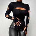 Heart-shaped cutout long-sleeve fitted top