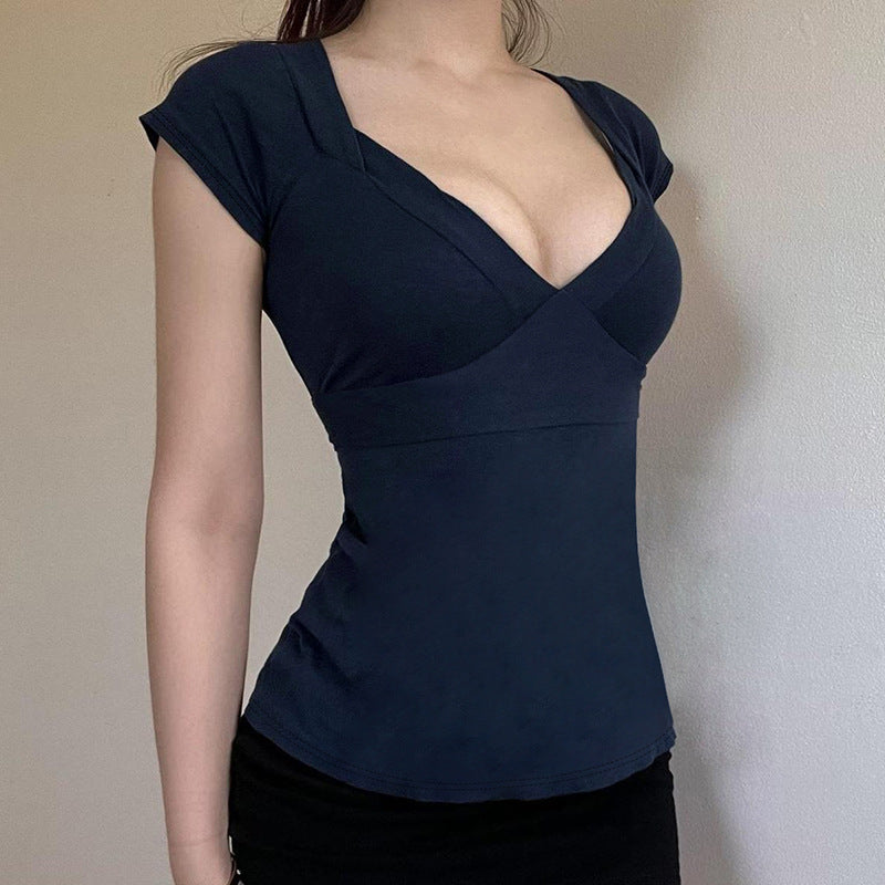 V-neck tie-front cap-sleeve top