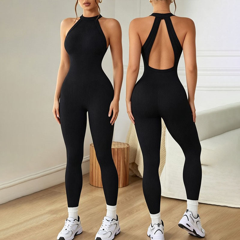 High-neck halter sleeveless athletic bodysuit