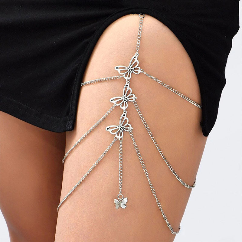 Elastic layered butterfly pendant thigh chain jewelry