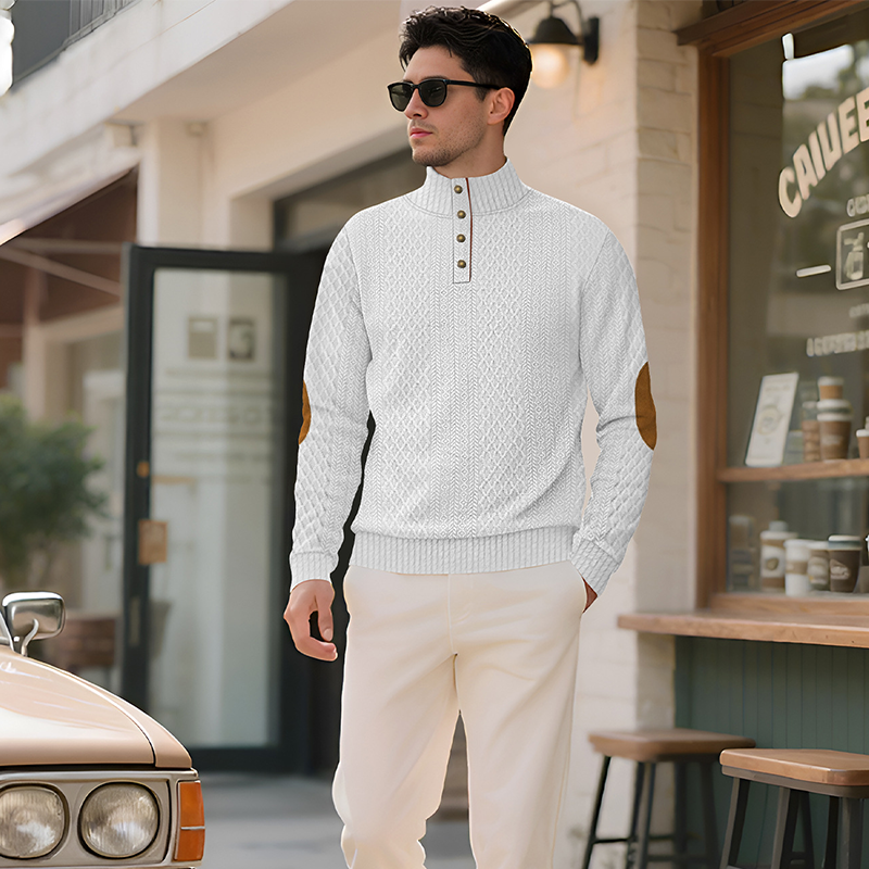 Men's Outdoor Stand Collar Embroidered Sweater