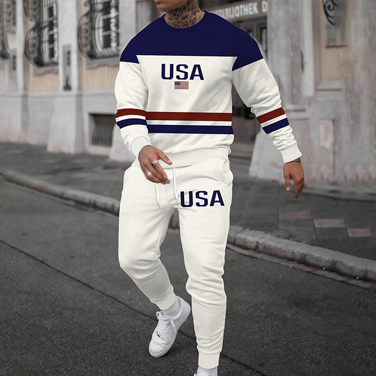 Men’s 3D-print casual two-piece set