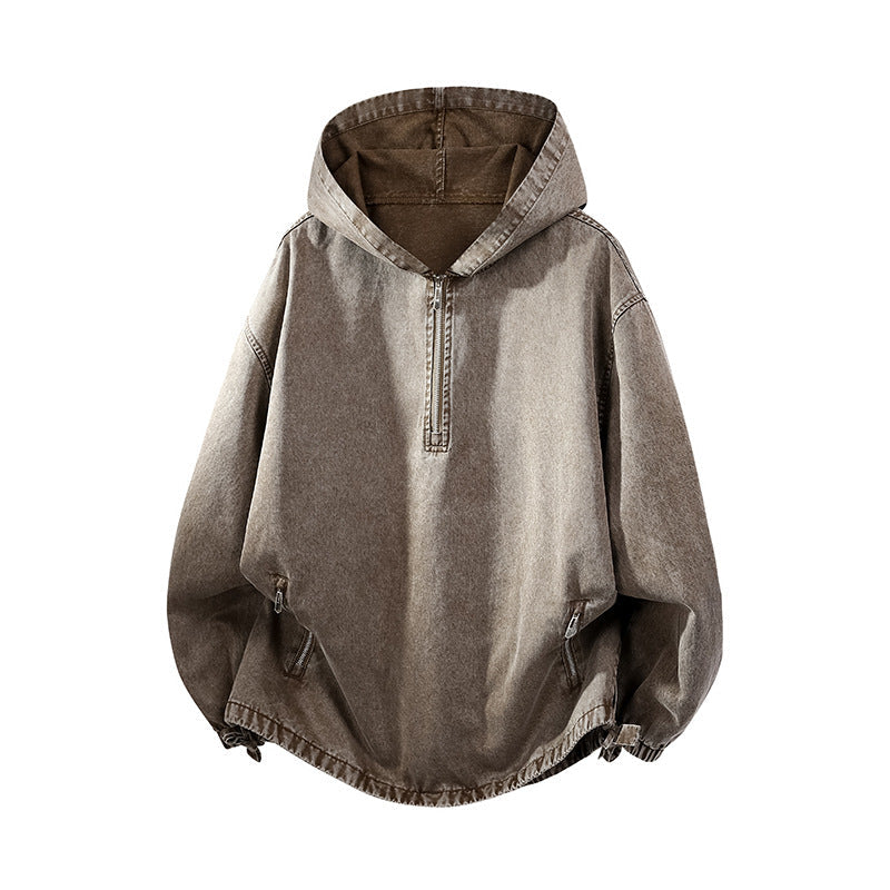 Retro washed hooded loose top