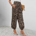Casual leopard print elastic waist harem pants