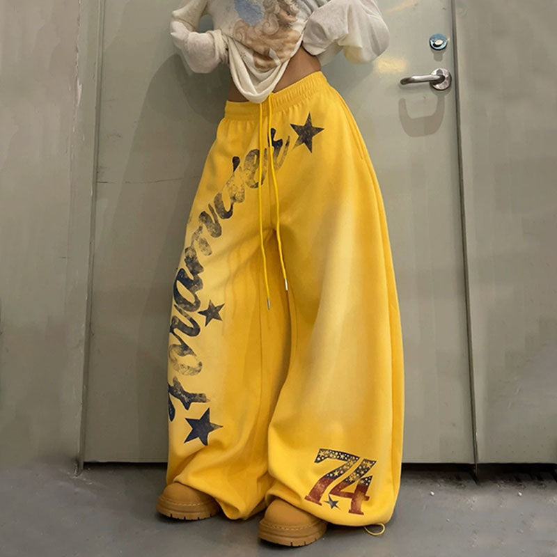 Retro Star-Print Wide-Leg Sweatpants