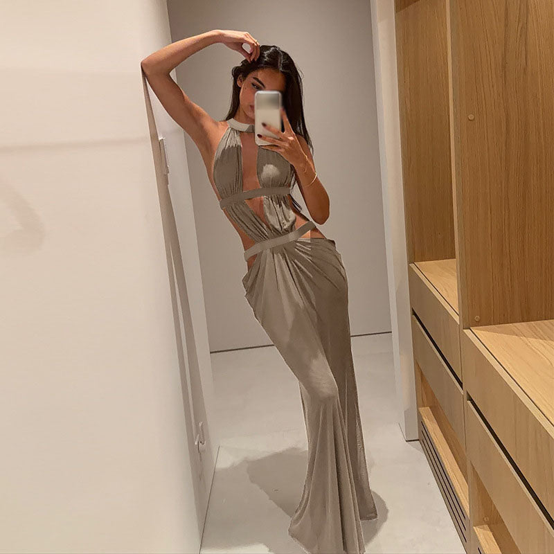 Pleated cut-out floor-length skirt