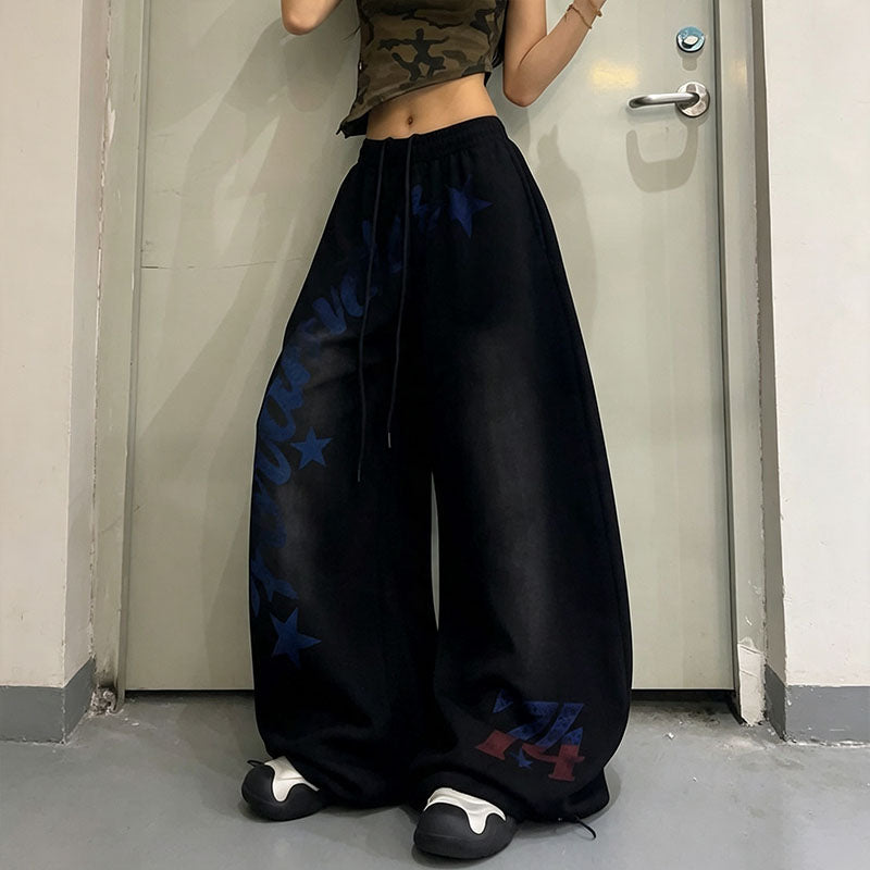 Retro Star-Print Wide-Leg Sweatpants
