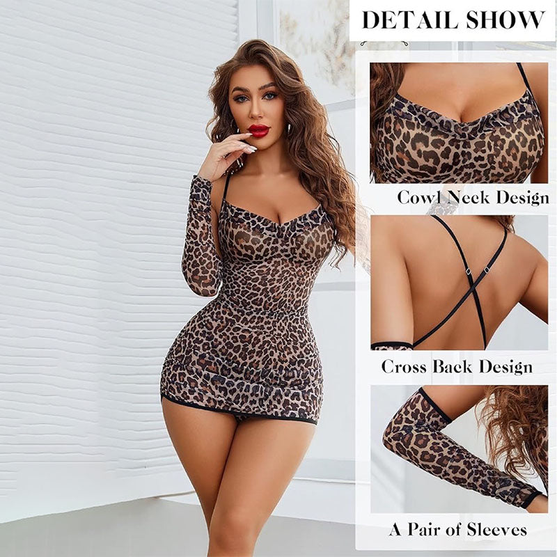 Draped Neck Mesh Dress Fitted Four-Piece Set