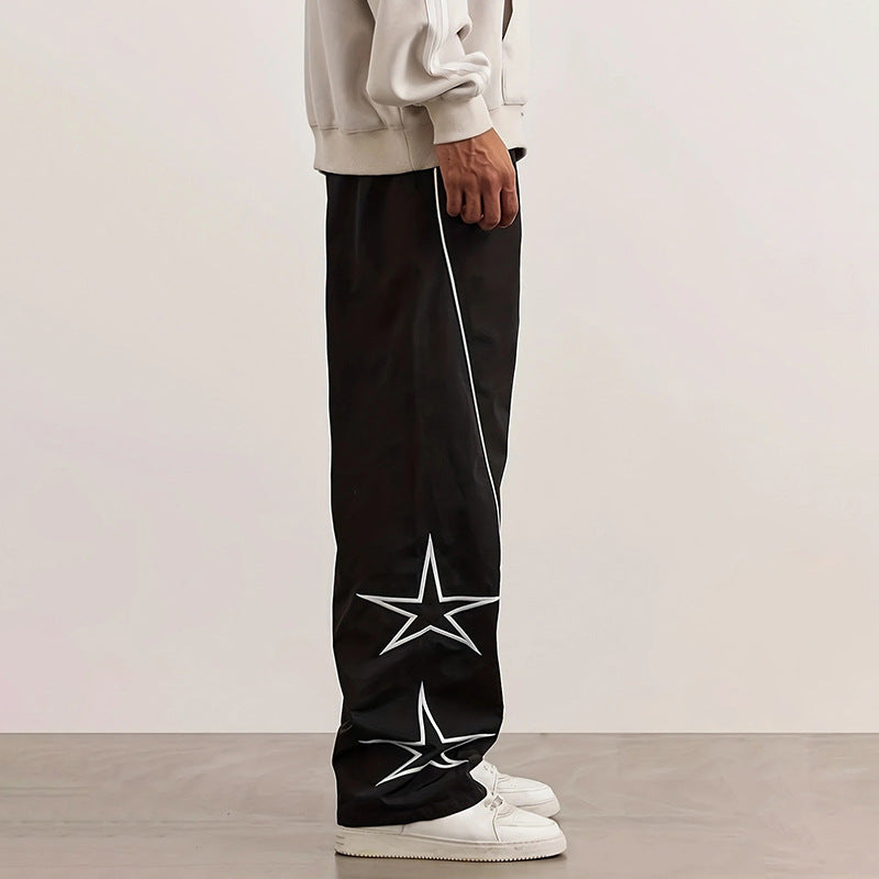 Drawstring casual street style straight leg pants