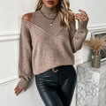 Mock-neck off-the-shoulder long-sleeve sweater