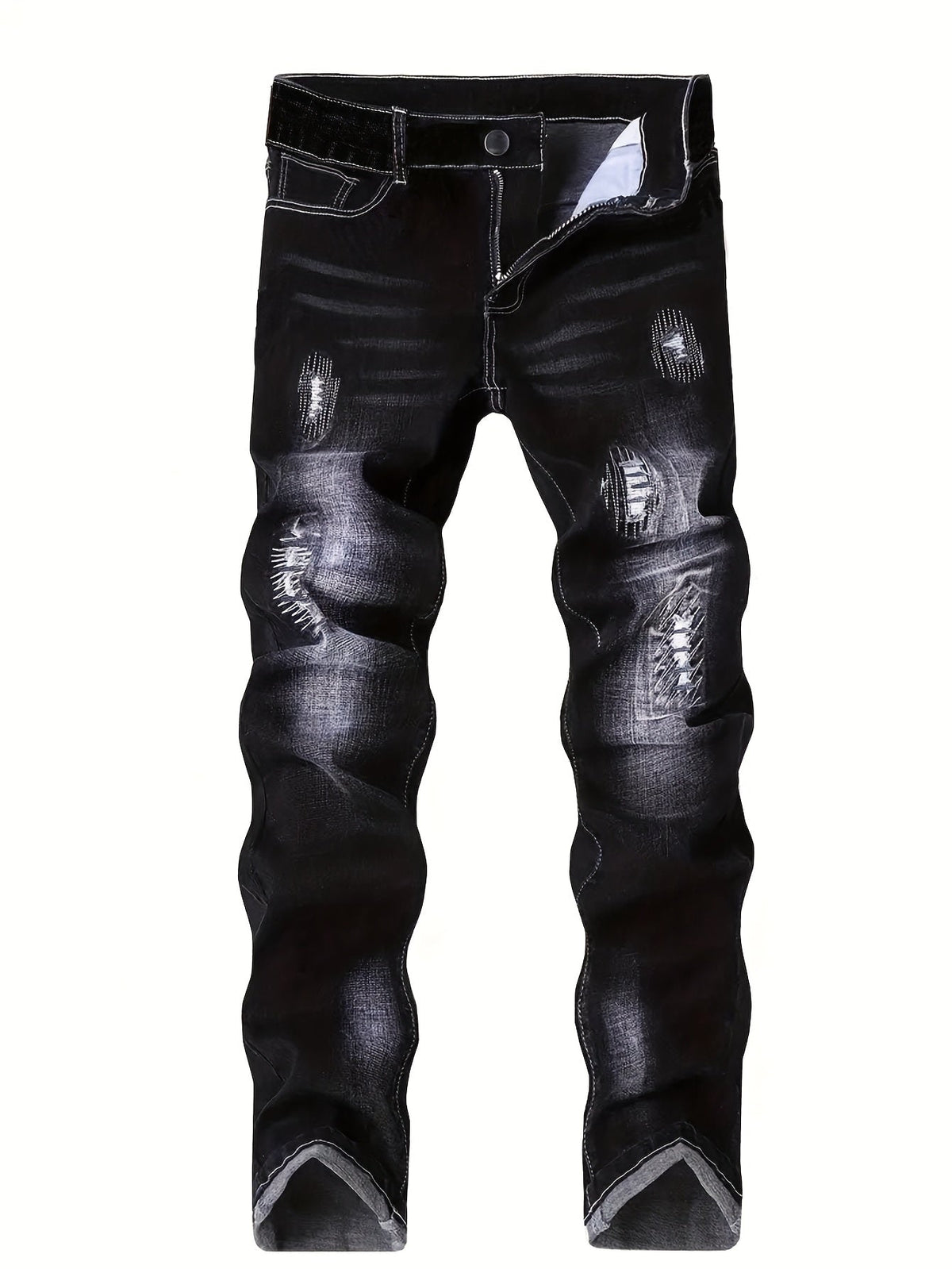 Men's Embroidered Distressed Jeans