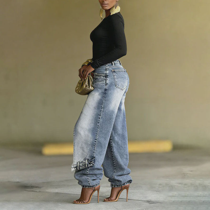 Street-Style High-Waisted Wide-Leg Jeans