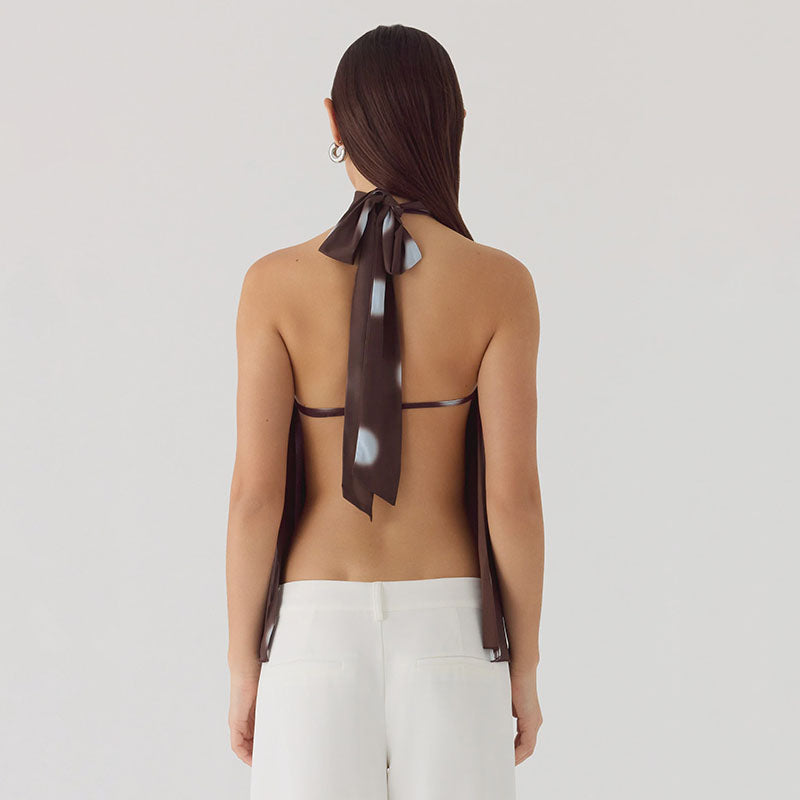 Polka-dot mesh backless sleeveless top