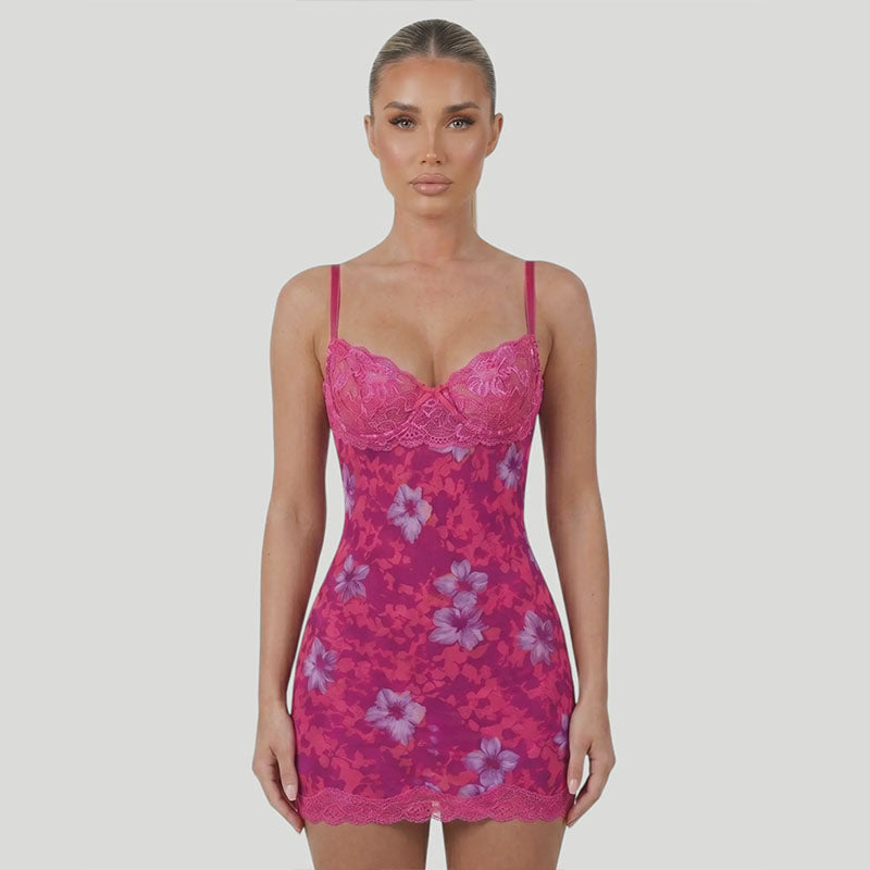 Lace-Trimmed Printed Camisole Dress