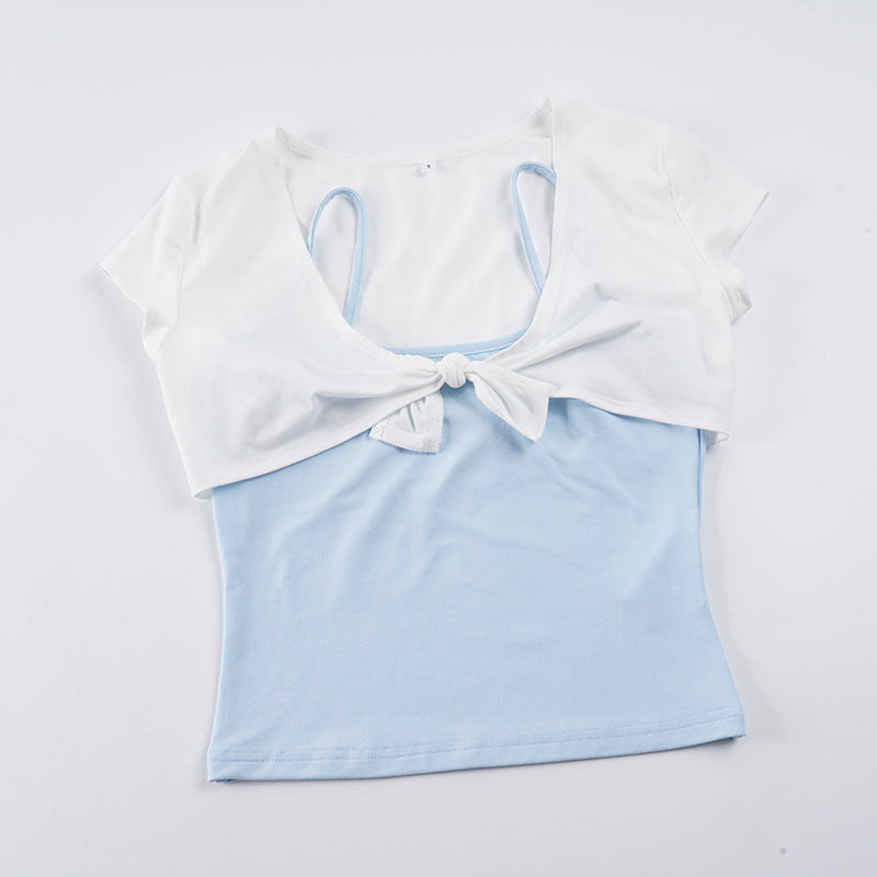 Front-tie cover-up and spaghetti strap camisole set