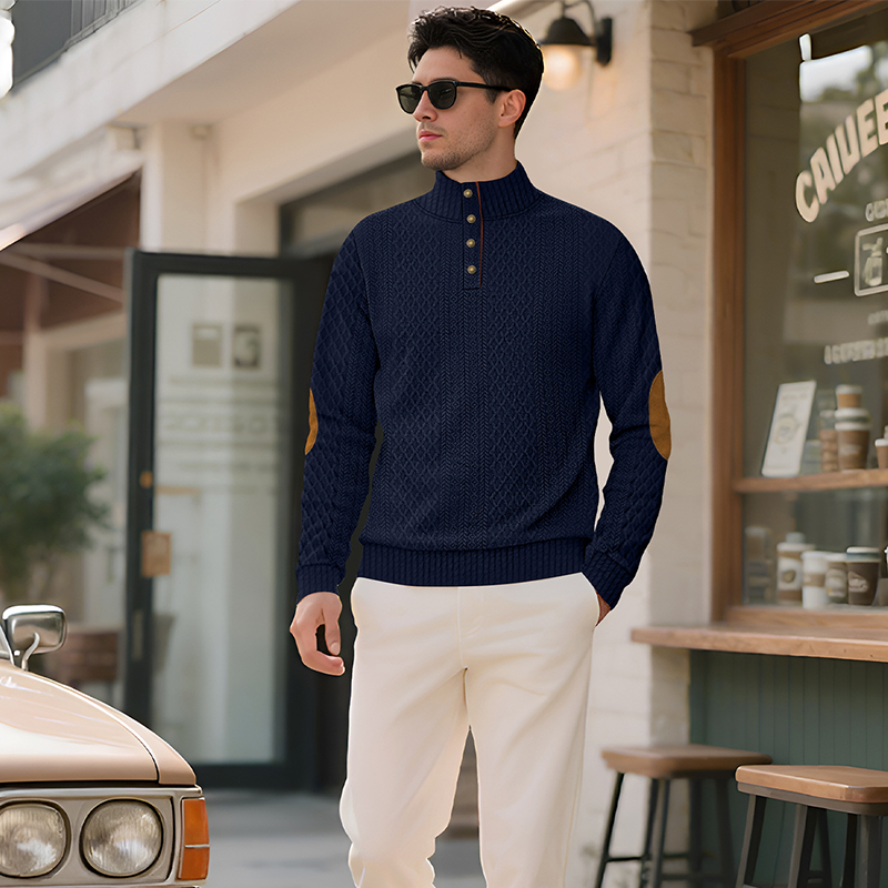 Men's Outdoor Stand Collar Embroidered Sweater
