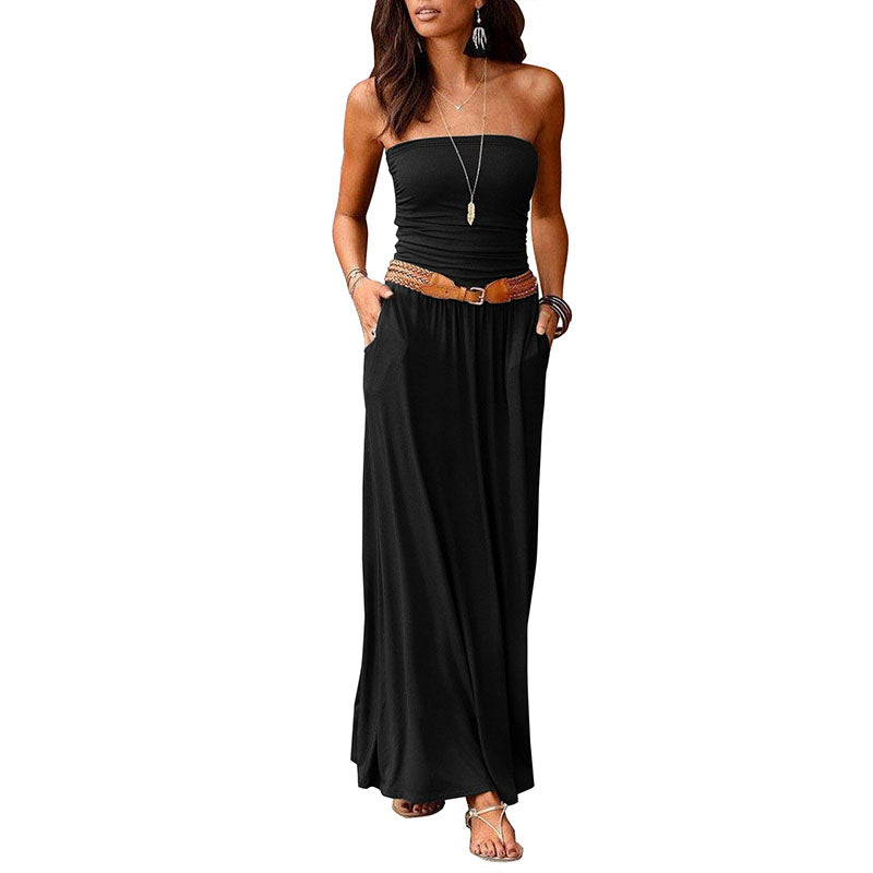 Pleated off-shoulder sleeveless dress