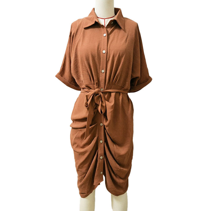Belted pleated shirt dress