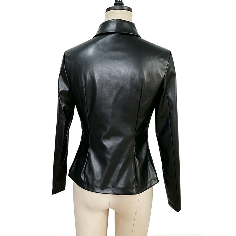 Stud-embellished slim-fit long-sleeve leather shirt