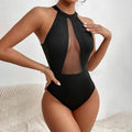 Cut-out mesh panel halter-neck bodysuit