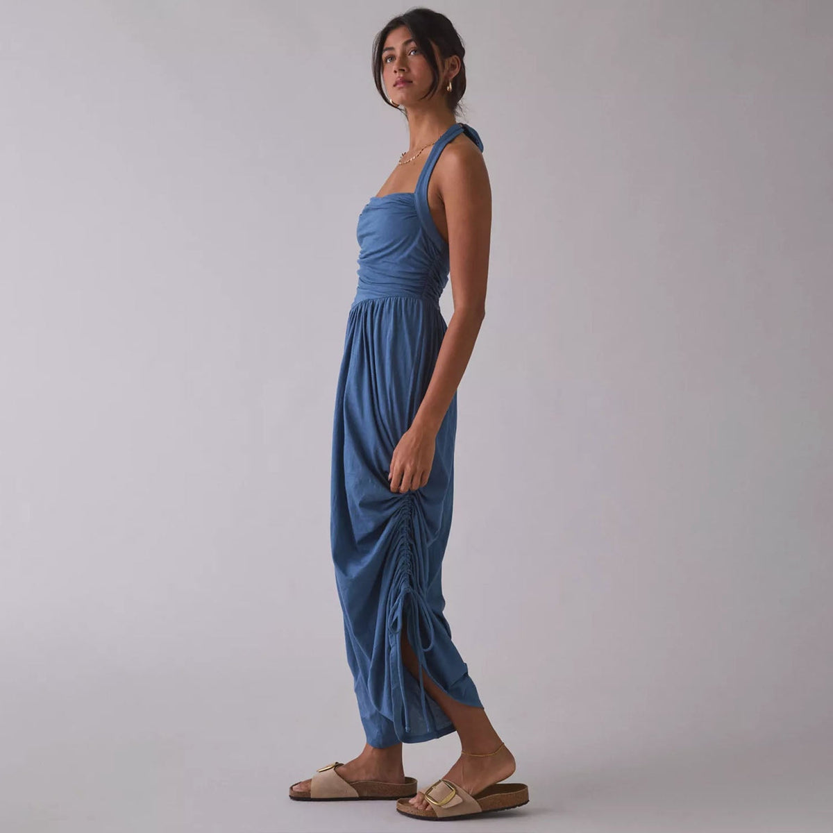 Square-neck back-tie loose harem jumpsuit