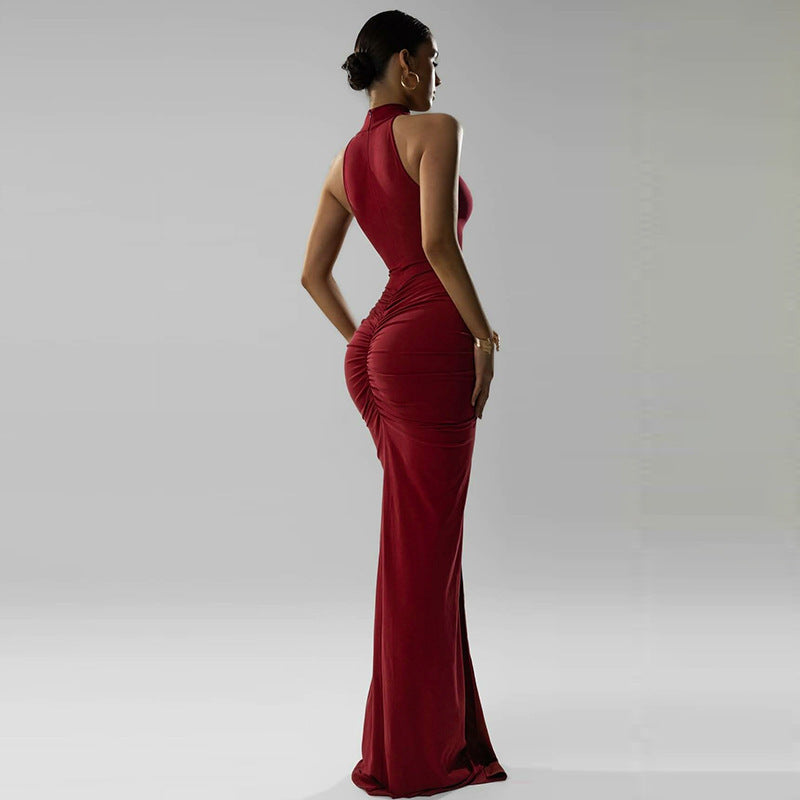Sleeveless Pleated Dress with Slit