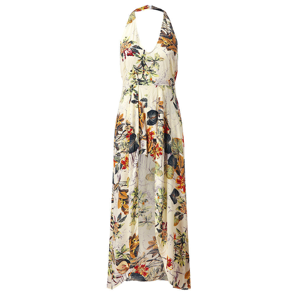 Sleeveless deep V-neck front slit dress