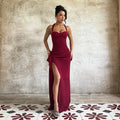 Sweetheart neckline side slit pleated dress