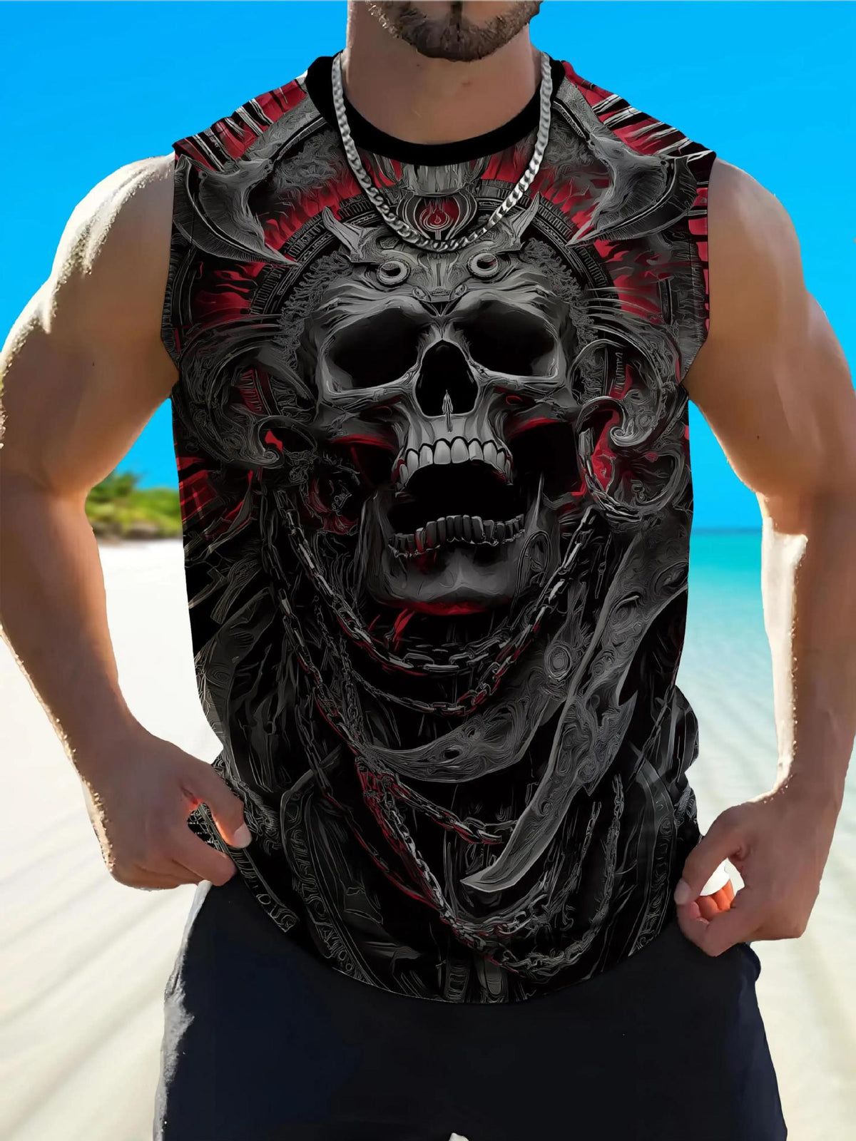 Men's sleeveless vest with skull pattern