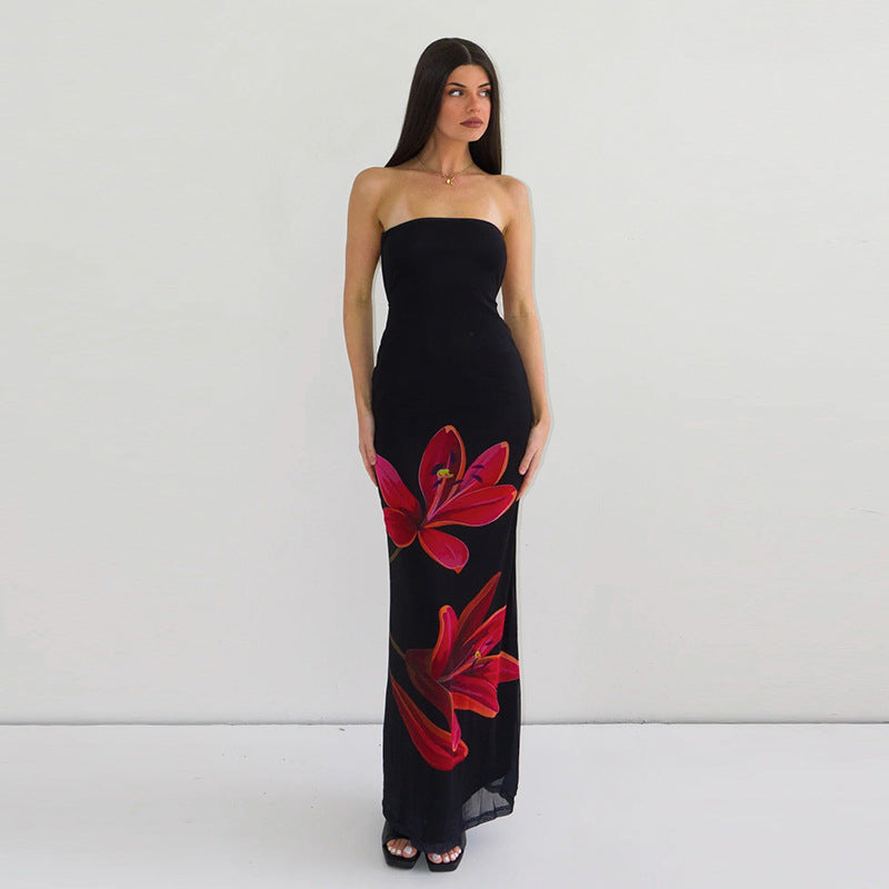 Open-back lace-up strapless fitted dress