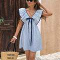 High-waisted striped ruffle sleeve dress
