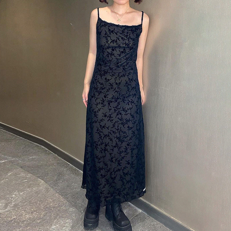 Vintage floral lace-trimmed slip dress