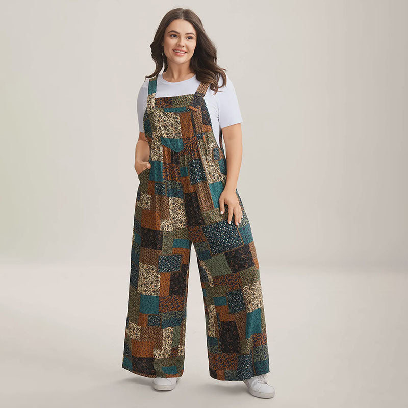 Vintage-style patchwork overalls