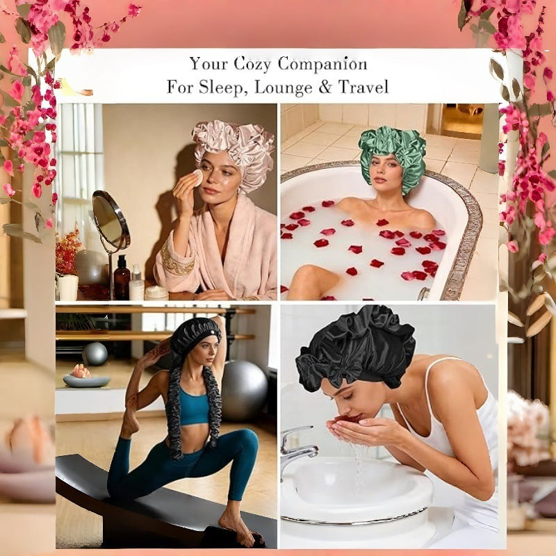 Satin Stretch Non-Slip Sleep Bonnet for Curly Hair