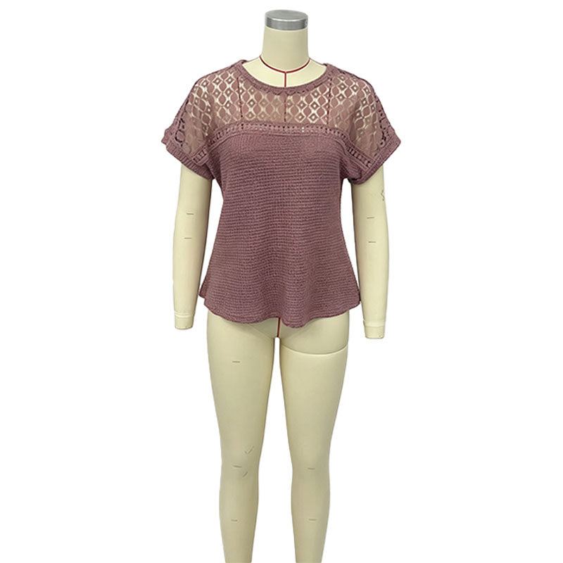 Hollow-out lace patchwork short sleeve