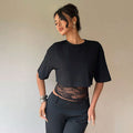 Mesh and lace patchwork short-sleeved top