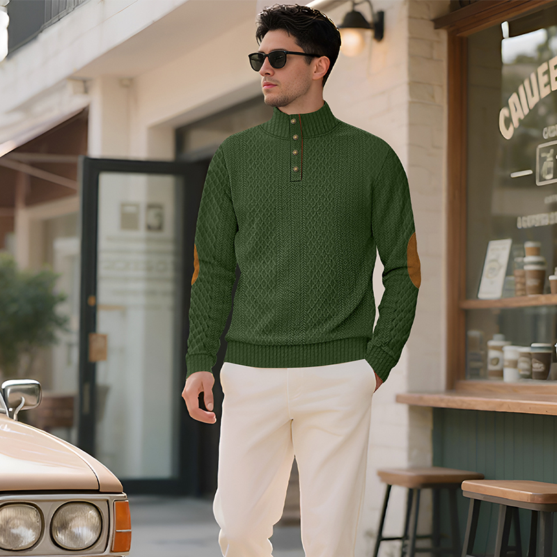 Men's Outdoor Stand Collar Embroidered Sweater