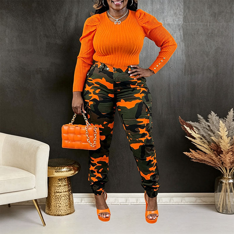 Casual Camouflage-Print Cargo Pants