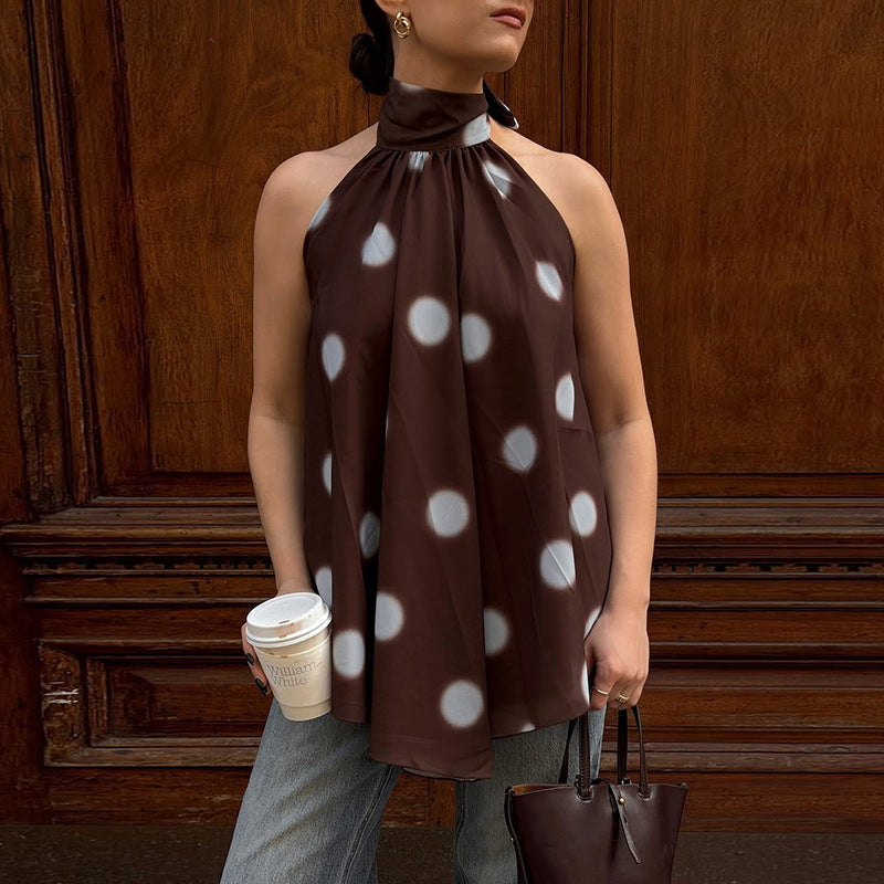 Polka-dot mesh backless sleeveless top