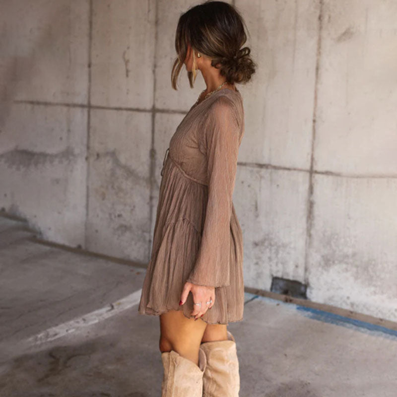 Deep V-neck tiered ruffle dress