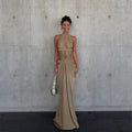 Pleated cut-out floor-length skirt