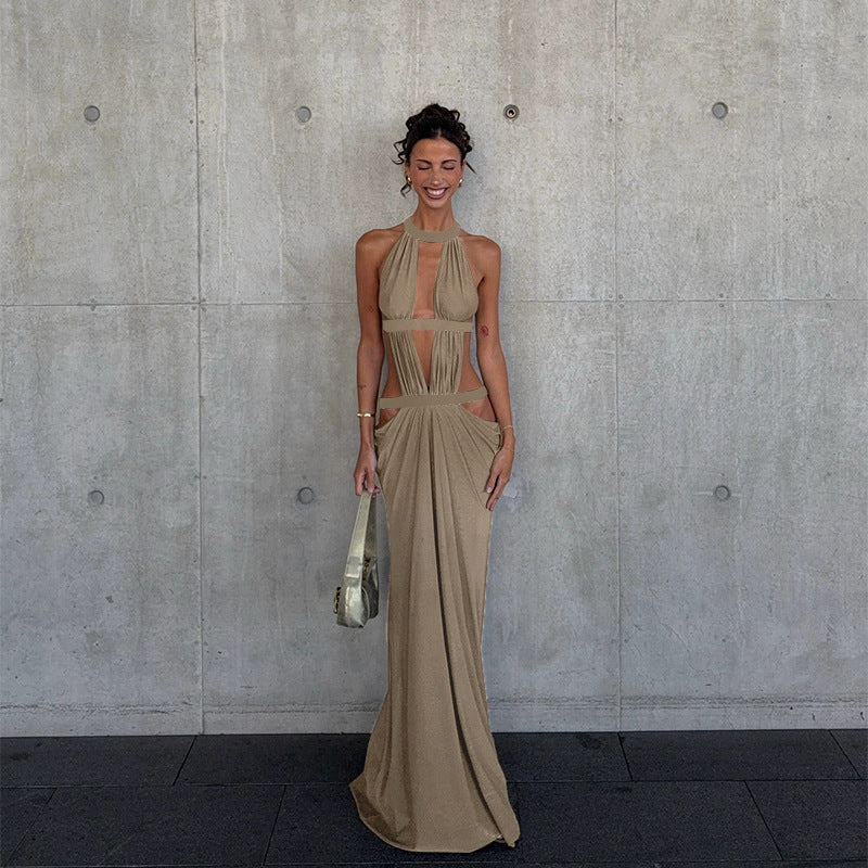 Pleated cut-out floor-length skirt